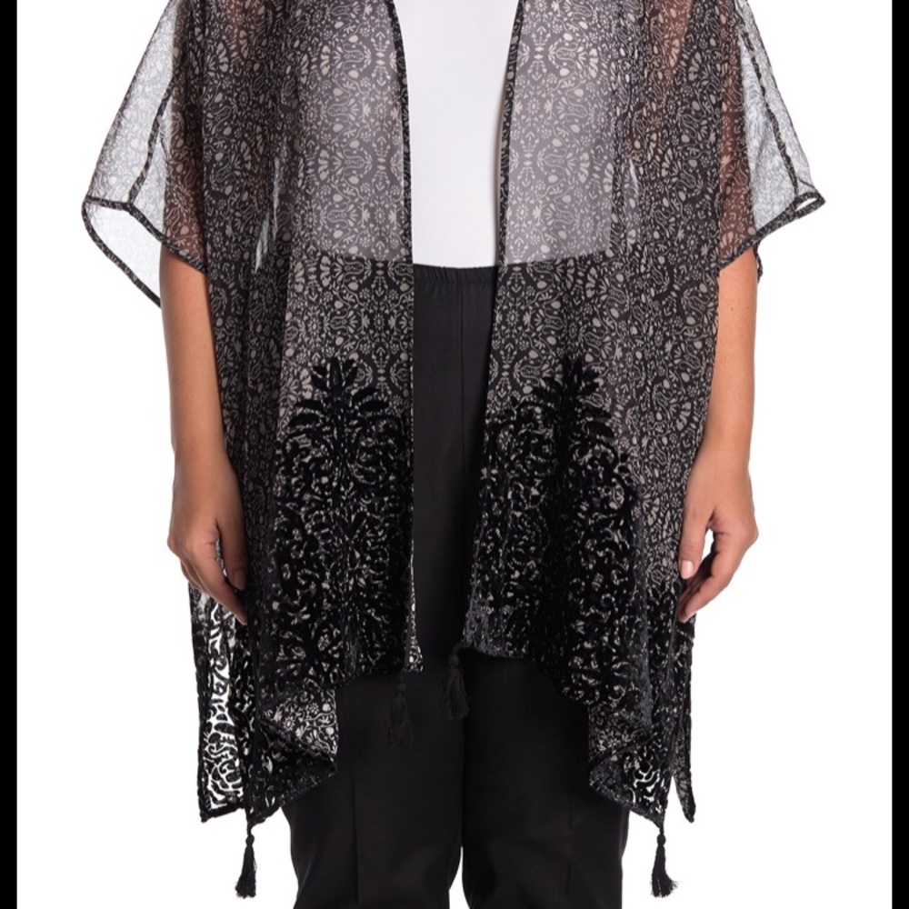 Daniel Rainn DR2 Large Velvet Burnout Sheer‎ Kimono Caftan New With Tags